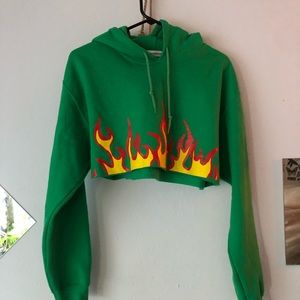 Petals and Peacocks Crop Flame Hoodie
